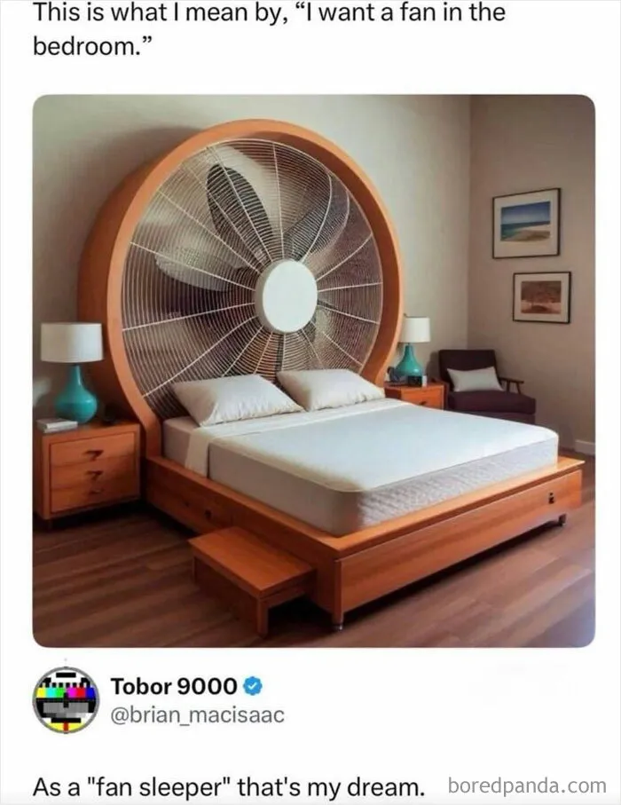 Bedroom with large fan integrated into bed frame meme Wild Memes Thehomie