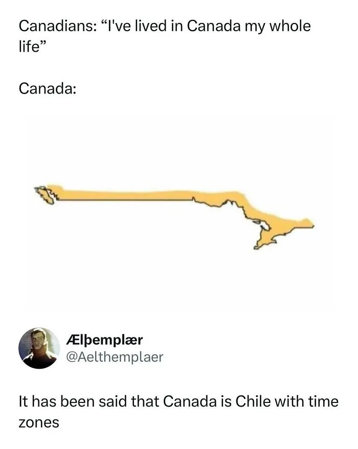 Wild memes Canada joke comparing Canada to Chile with time zones map