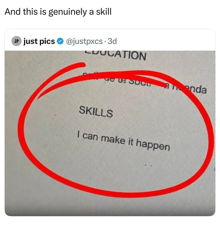 Resume photo highlighting skill section with phrase I can make it happen