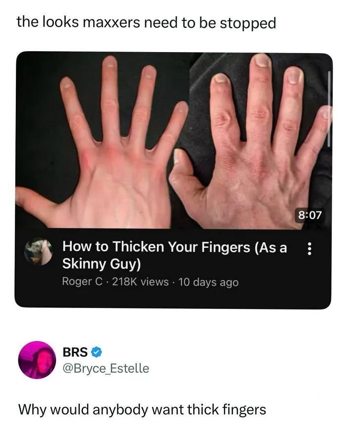 Before and after images of hands showing how to thicken fingers for skinny guys