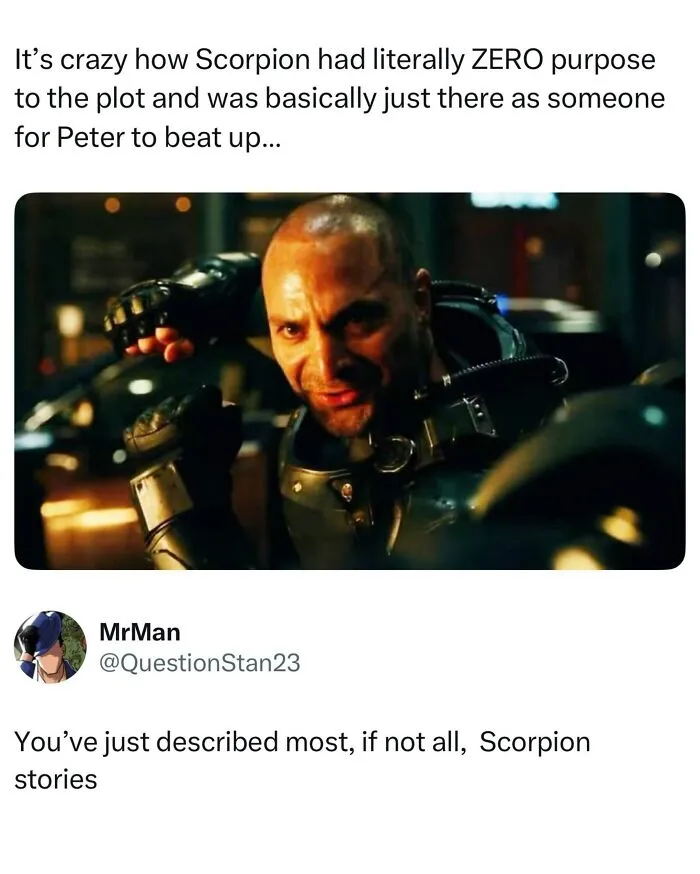 Scorpion character pointless to plot in Spider-Man meme