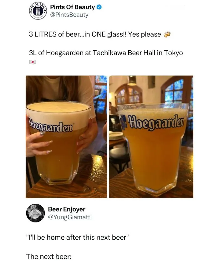 Three liter Hoegaarden beer in giant glass at Tokyo bar