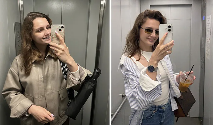 I Specifically Chose Photos From The Elevator At Work, Which Were Taken Approximately At The Same Time With A Difference Of 1.5 Years
