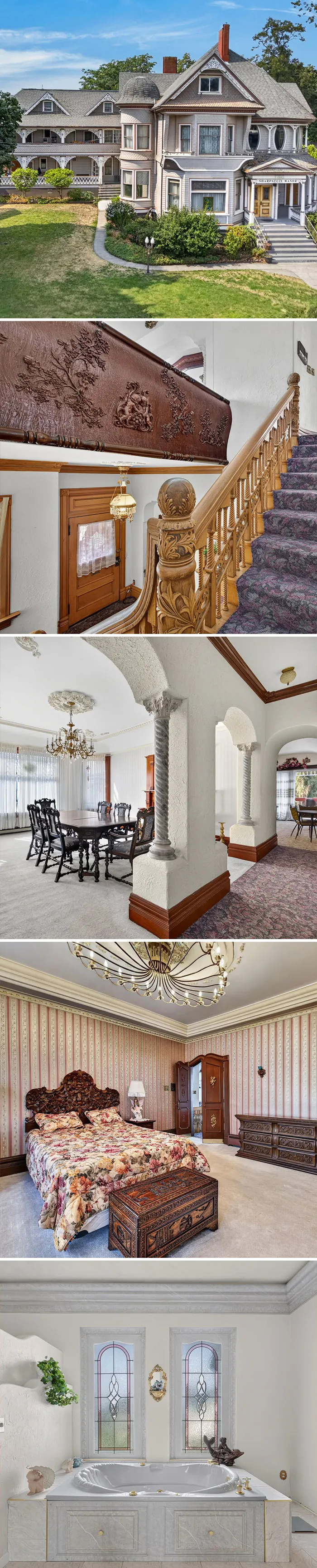 A grand Victorian manor with elaborate woodwork, a classic Zillow Gone Wild home
