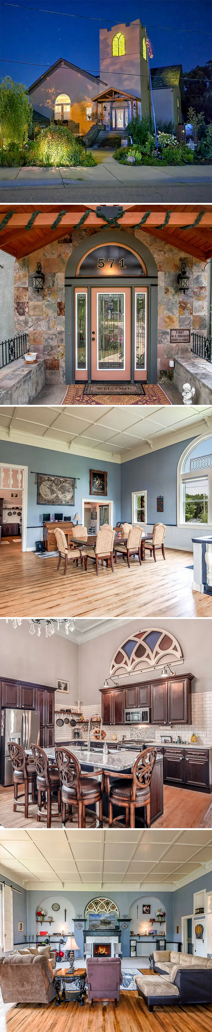Renovated church home with spacious kitchen and high ceilings, featured on Zillow Gone Wild.
