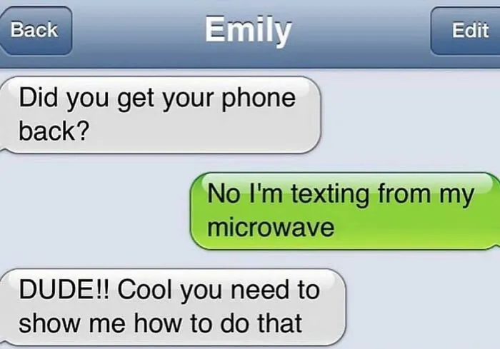 Savage text reply joking about texting from a microwave ending conversation