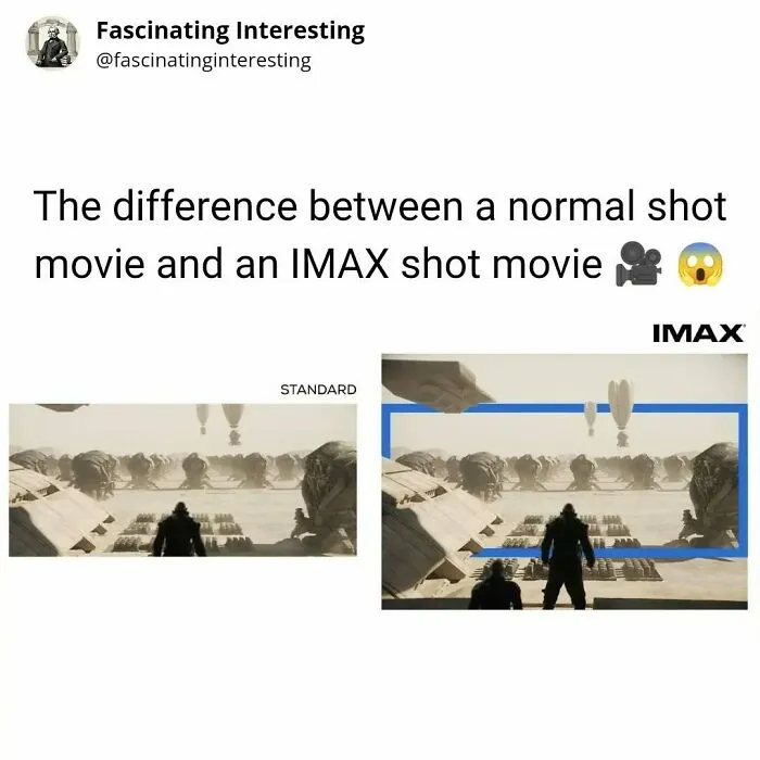 Comparison of standard shot and IMAX shot in movies illustrating visual difference
