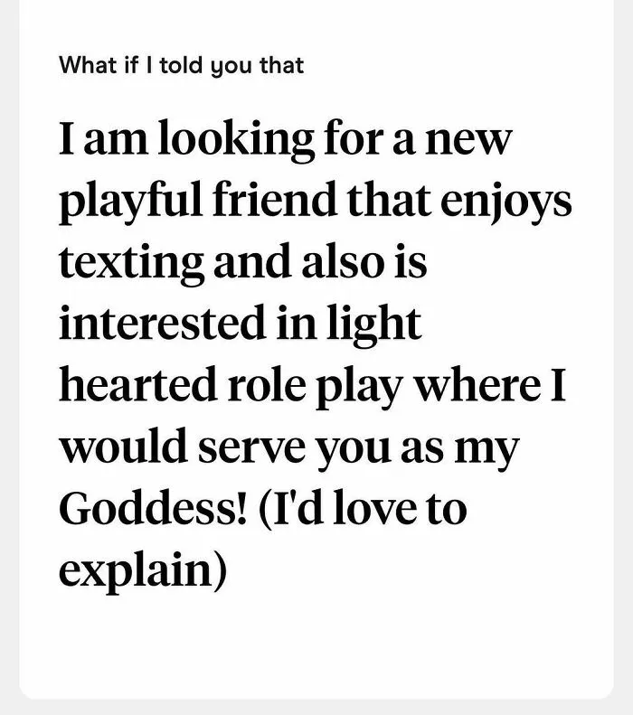 Tinder bio seeking playful friend interested in texting and role play