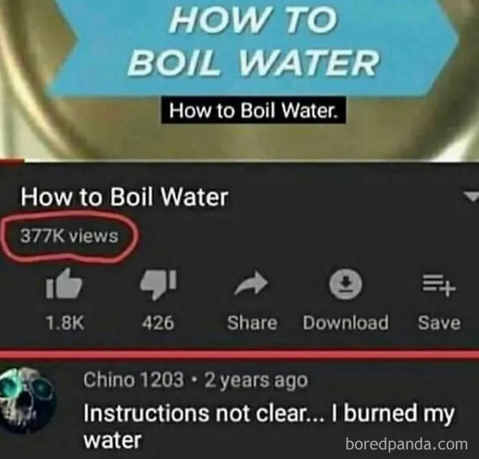 A YouTube comment showing someone finding gold after scrolling down to the comment section with a comment about burning water.