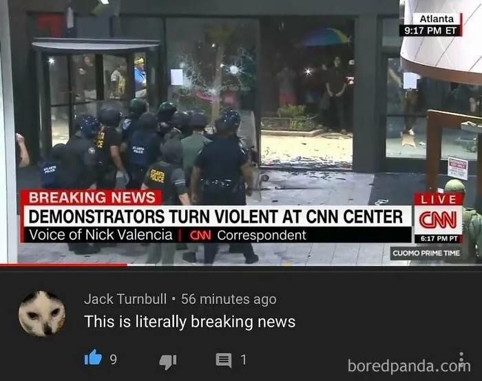 A humorous YouTube comment section meme about breaking news, showing people found gold.