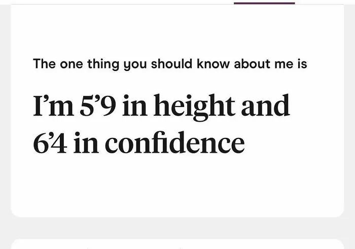 Tinder bio stating height as 5'9 and confidence as 6'4