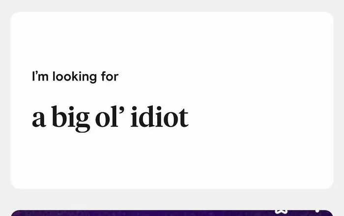Weird Tinder bio seeking a big ol' idiot