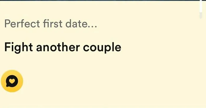 Funny Tinder bio suggesting a perfect first date is to fight another couple