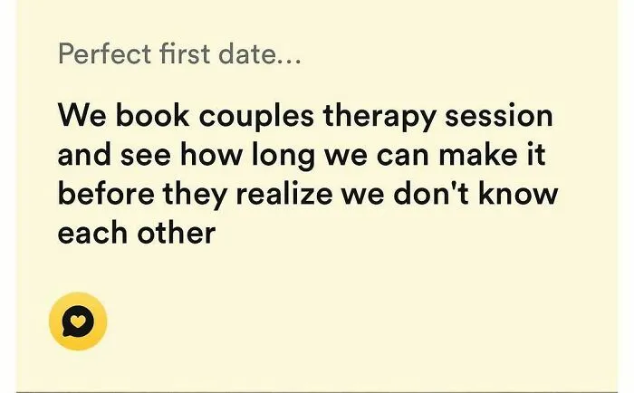 Funny Tinder bio about booking couples therapy on a first date