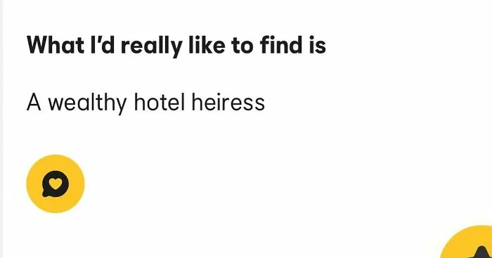 Tinder bio expressing desire to find a wealthy hotel heiress