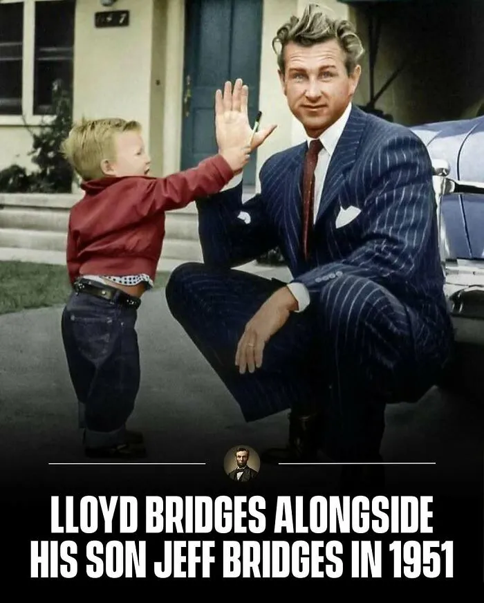 Lloyd Bridges with young Jeff Bridges in 1951. Candid photos from history of famous families.