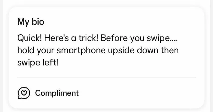 Weird Tinder bio trick advising to hold phone upside down before swiping left