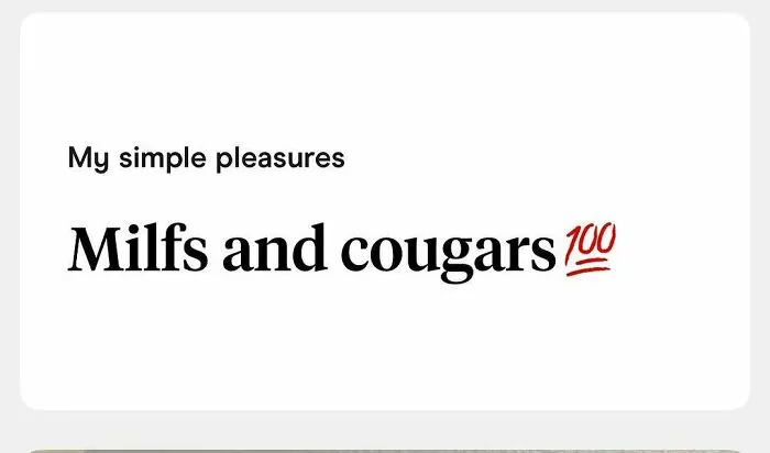 Wild Tinder bios mentioning milfs and cougars with emoji