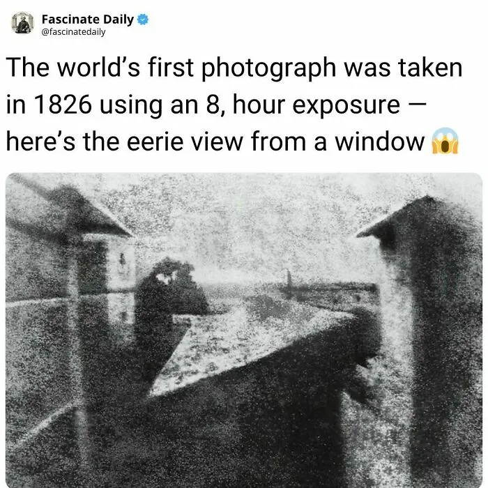 World’s first photograph taken in 1826 showing an eerie black and white view from a window