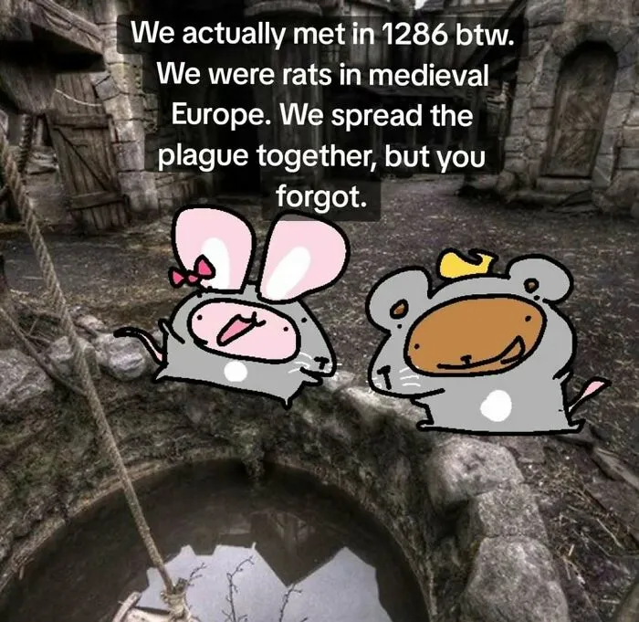 Screenshot of rats in medieval Europe, an unfiltered internet moment.