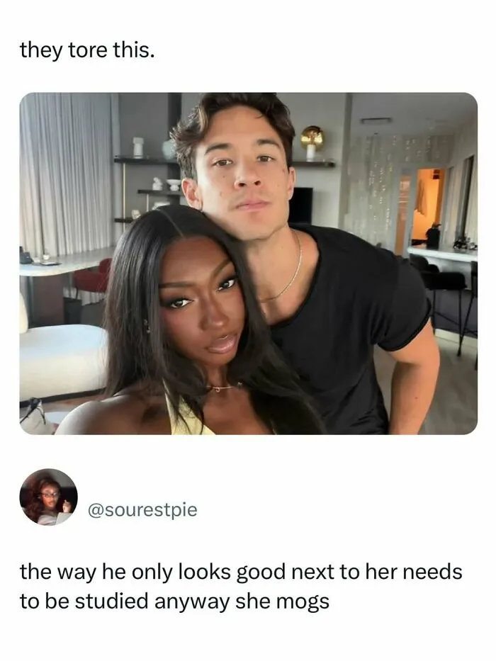 Pop culture news tweet showing a selfie of a couple with a comment about how they look together.