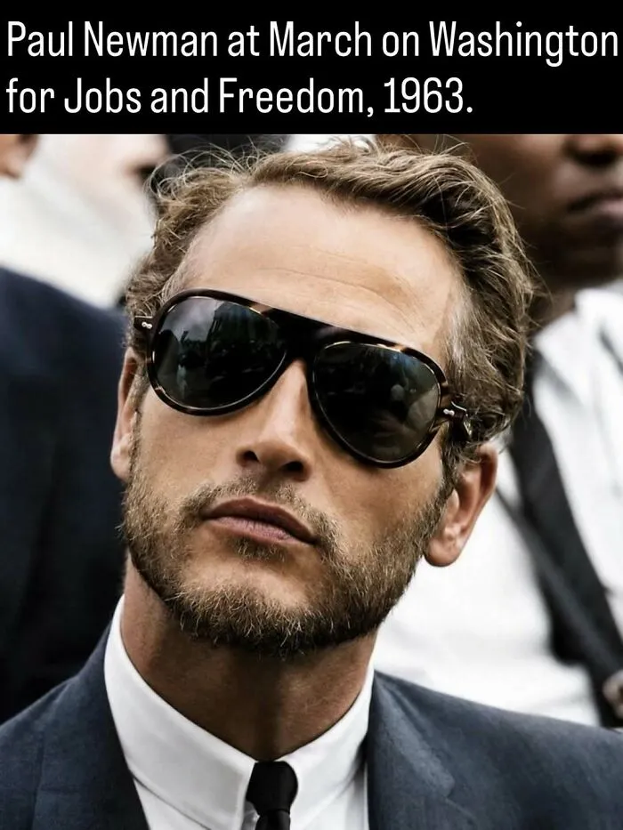 Actor Paul Newman in sunglasses at the March on Washington, in a remarkable photo showing the past