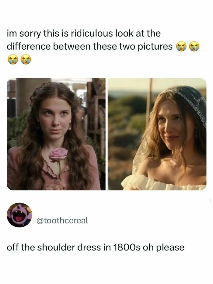 Millie Bobby Brown's historical costume pop culture news meme