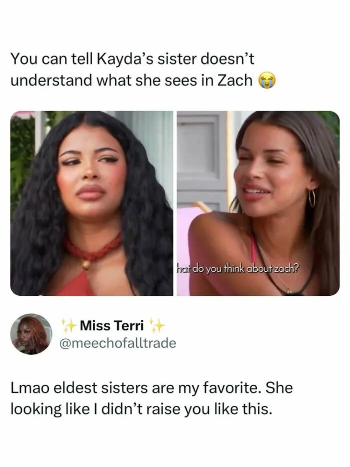 Pop culture news social media post discussing reality TV show dynamics and sisterly reactions.