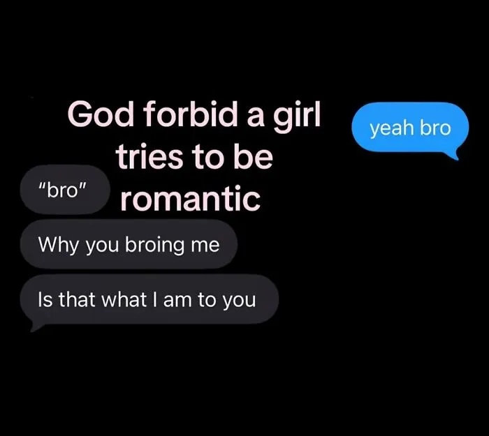 A screenshot of a text message conversation about using the word bro, capturing the internet at its strangest.
