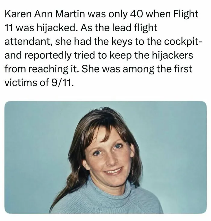 Portrait of flight attendant Karen Ann Martin, representing fascinating stories and random finds from the internet.