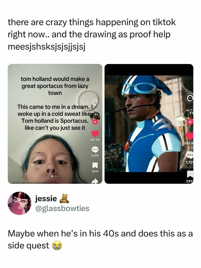 Tom Holland as Sportacus from Lazy Town pop culture news meme