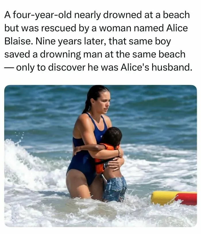 A woman rescues a boy on the beach, highlighting fascinating stories from the internet