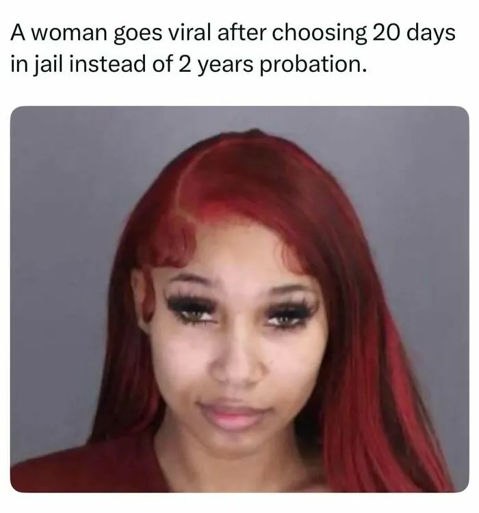 A mugshot of a woman with red hair, representing intriguing and fascinating stories shared across the internet.