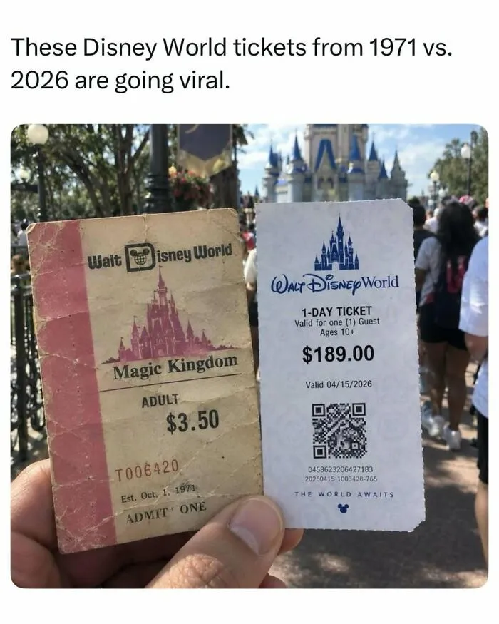 A side-by-side comparison of vintage and modern Disney tickets, showcasing fascinating stories from the web.