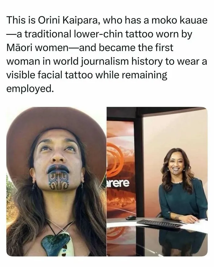 Journalist Orini Kaipara with a moko kauae tattoo, featured in a collection of fascinating stories.