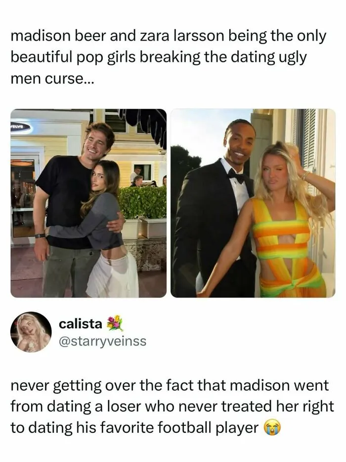 Pop culture news tweet sharing photos of Madison Beer and Zara Larsson with their partners