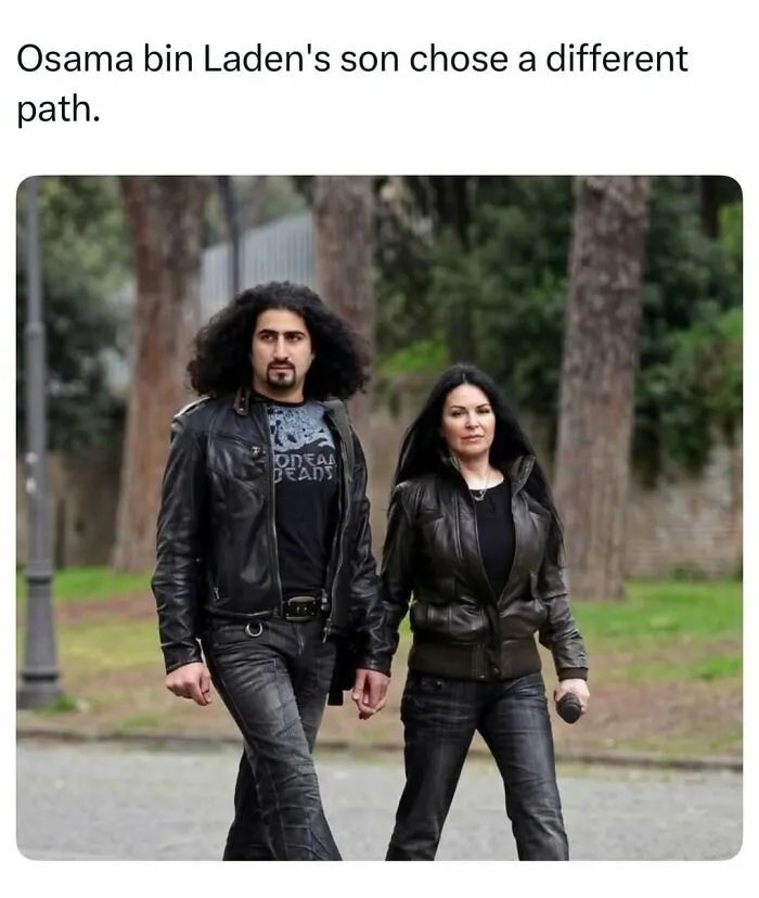 A fascinating story about Osama bin Laden's son walking through a park with a woman, both wearing black jackets