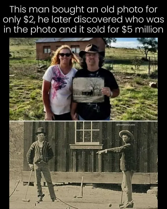 A man holding a $5 million tintype photo of Billy the Kid, representing rare photos from history