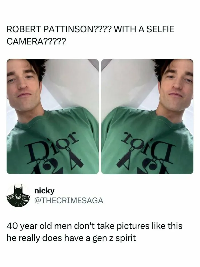 Robert Pattinson selfie meme about pop culture news