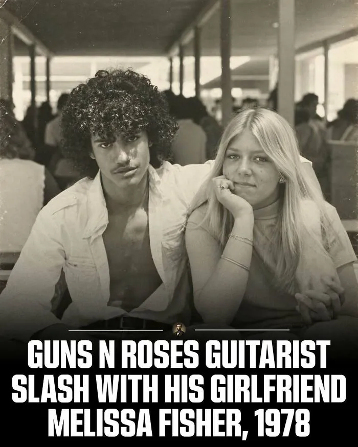 Vintage portrait of Guns N Roses guitarist Slash with Melissa Fisher in 1978, from photos from history