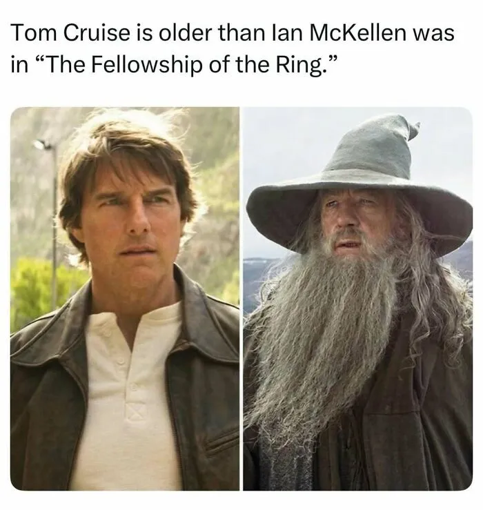 Fascinating stories comparison of young Tom Cruise and Ian McKellen as Gandalf in Lord of the Rings