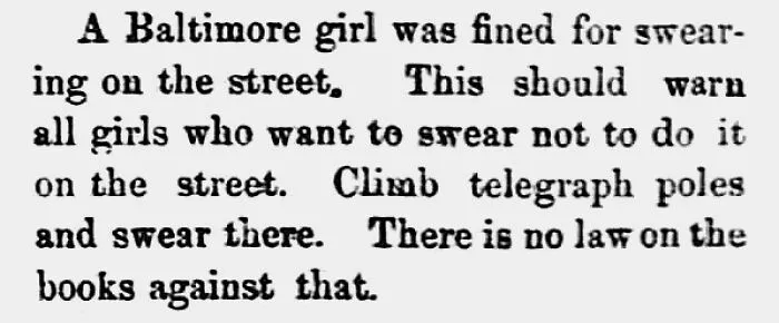 Newspaper clipping about Baltimore girl fined for swearing on the street