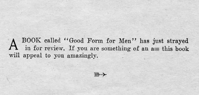 Newspaper clipping reviewing book titled Good Form for Men