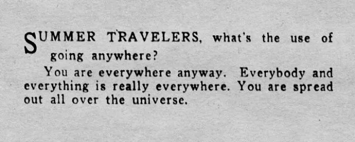 Vintage newspaper text about the concept of summer travelers and travel