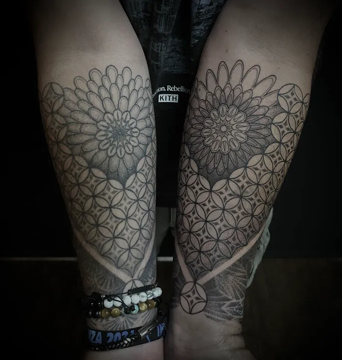Twin Mandalas Built On A Geometric Grid
