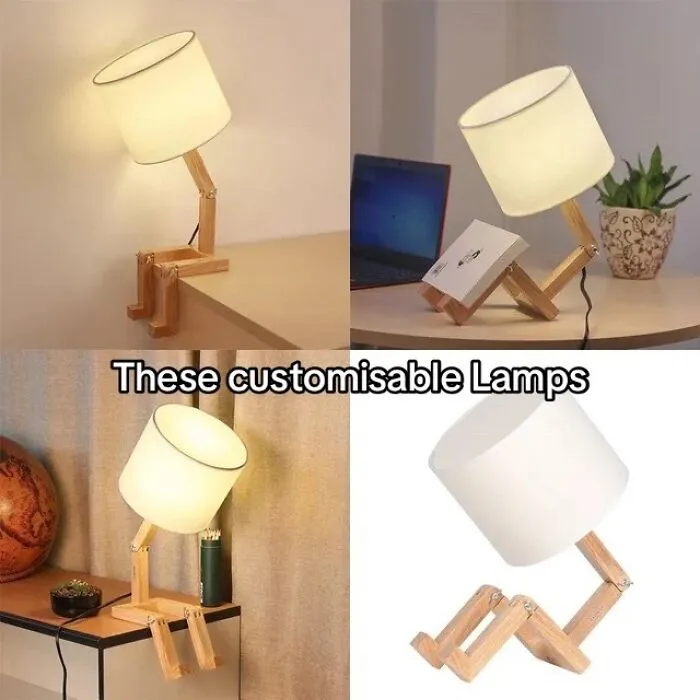 Customizable wooden lamps in various sitting and standing positions for clever designs