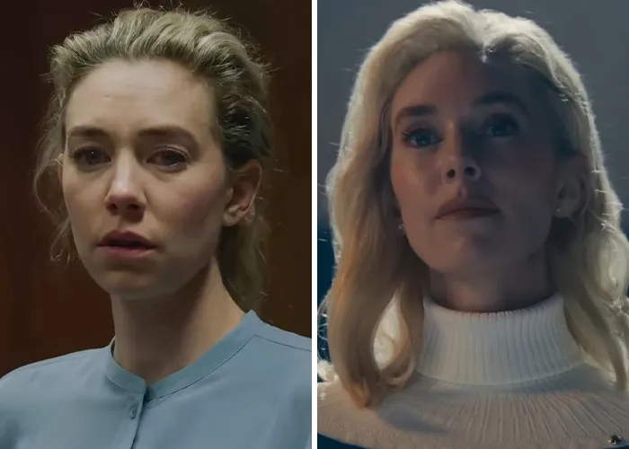 Vanessa Kirby surrounded by blue effects, representing Hollywood's plastic surgery obsession.