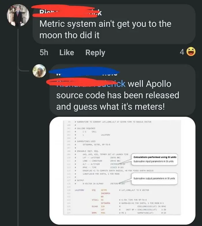 Online debate about metric system use in Apollo moon mission