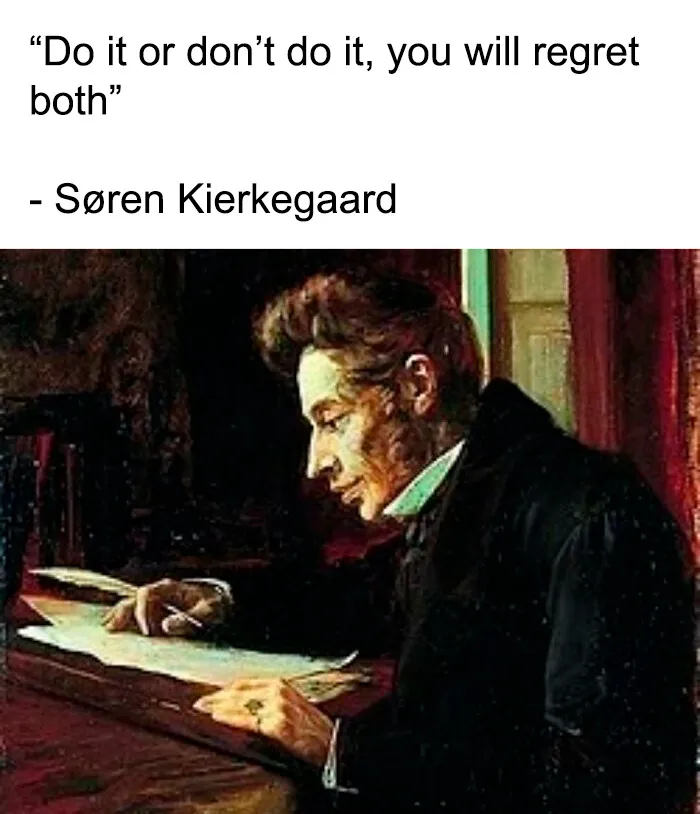 A classic painting of philosopher Søren Kierkegaard writing at a desk, showcasing a glimpse into the past.
