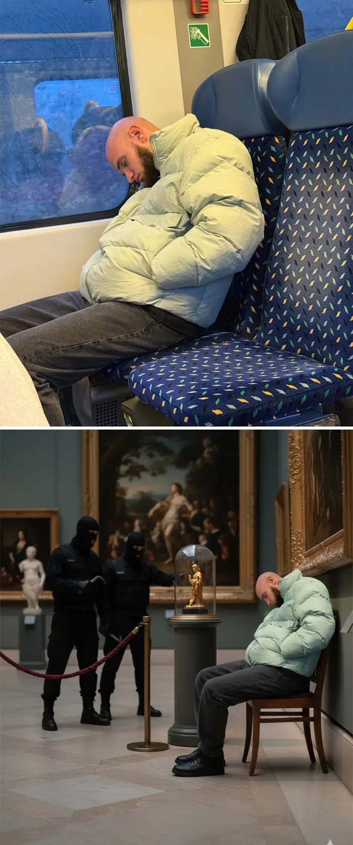 My Friend Fell Asleep On The Train In A Funny Way Photoshopers, What Can You Come Up With? I Believe In Your Power